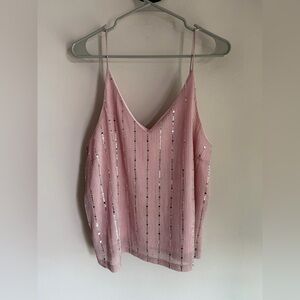Sweet Rain Pink Sequin Stripe Pleated V-Neck Cami Tank Top XL